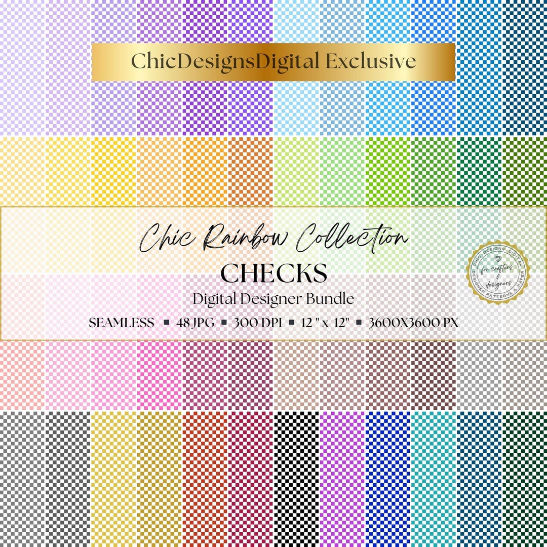 Rainbow Check Pattern Rainbow Check Digital Papers: 48 Seamless Checkerboard Patterns for ...