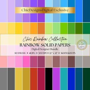 Rainbow Digital Papers: 48 Seamless Solid Color Backgrounds for Junk Journals, Scrapbooking, Card Making & Crafts, Instant Download