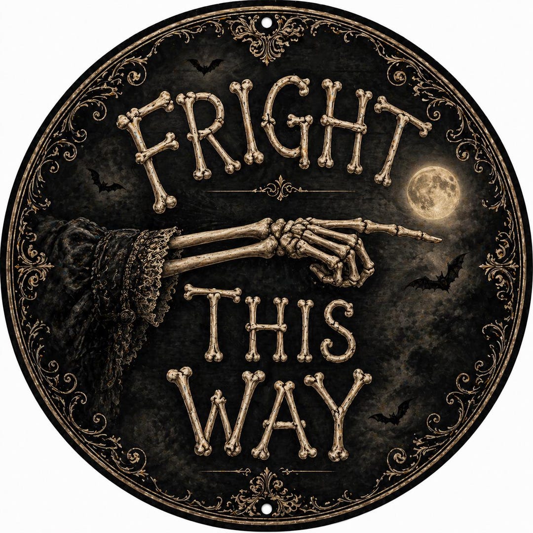 Fright This Way – Skeleton Sign | Spooky Halloween Door Hanger, Gothic ...