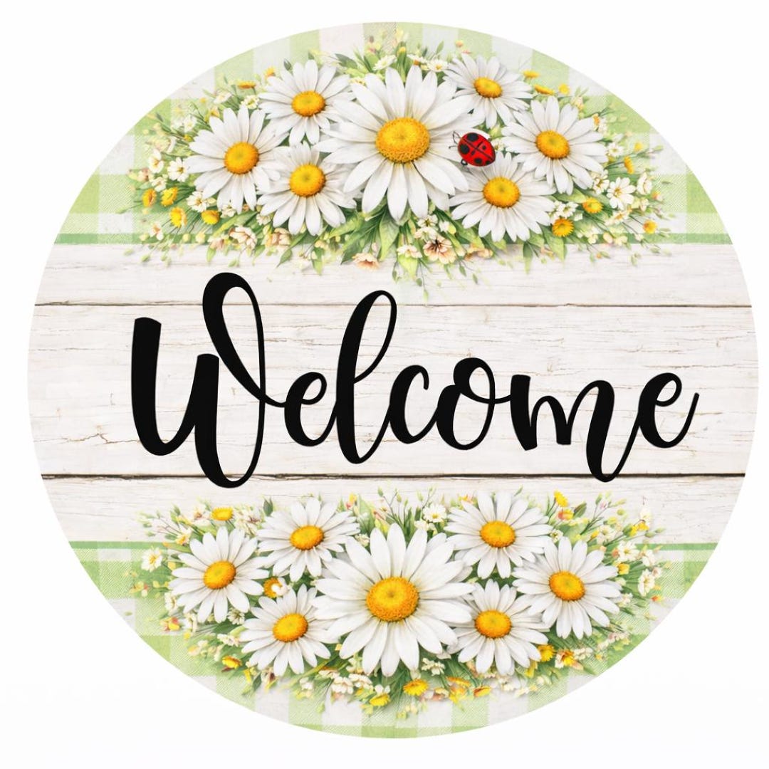 Welcome Daisy Door Sign | Farmhouse Wreath Attachment, Spring Decor - Etsy