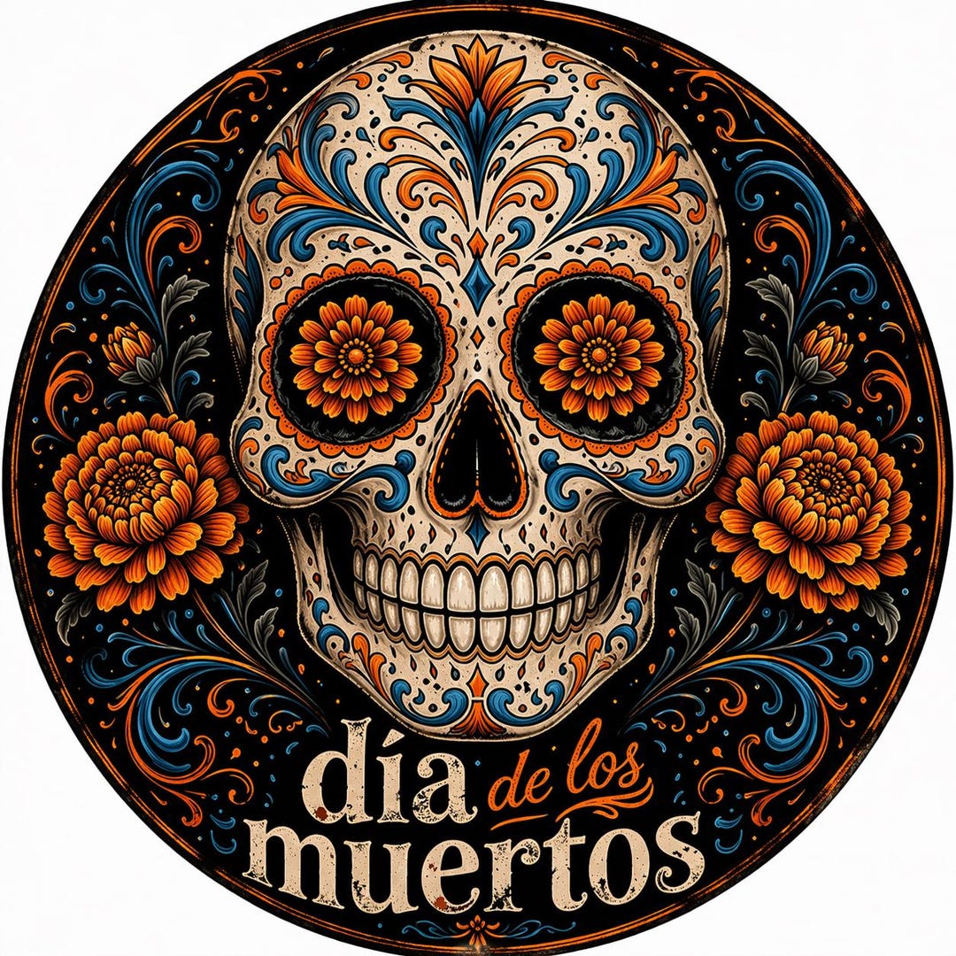 Día De Los Muertos Round Sign – Sugar Skull Decor | Day of the Dead ...