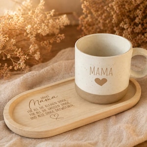 Presentset till mamma/mormor – Mugg och träbricka med gravyr | Mors dag | Gåva | Personlig