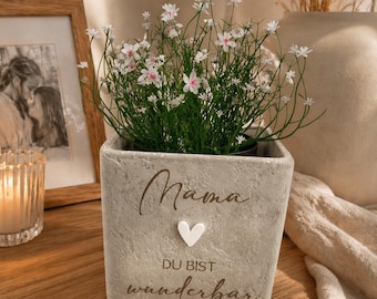 Blumentopf | Geschenk | Mama Oma Uroma du bist wunderbar | Betonoptik Keramik | Geschenkidee Geburtstag Kleines Dankeschön Individuell
