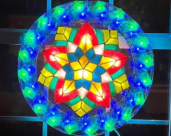 Farol navideño LED rosa de colores de 20 pulgadas: Farol navideño filipino hecho a mano con 8 modos de iluminación