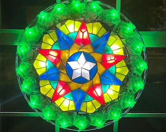 Farol navideño LED filipino Two Star Ring Parol de 20 pulgadas - 8 modos de iluminación