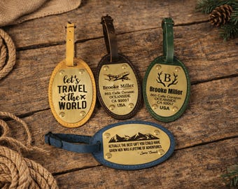 Custom Leather Luggage Tags, Engraved Brass Plate, Bulk Travel Favors, Corporate Gifts