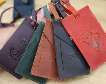 Personalized Leather Luggage Tag, Custom Initial Travel Bag Tag, Monogrammed Baggage Identifier