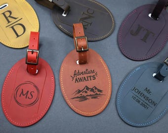 Personalized Leather Luggage Tag: Monogrammed Travel Bag Tag, Wedding Favor