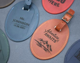 Personalized Engraved Leather Luggage Tag, Custom Travel Gift