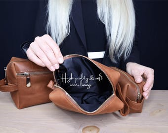 Personalized Leather Dopp Kit: Groomsmen Gift, Travel Toiletry Bag
