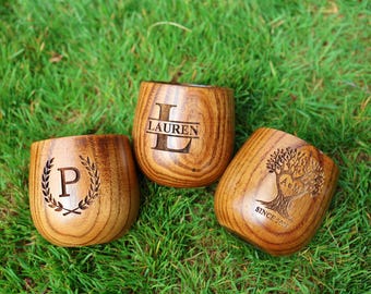 Personalized Rustic Wooden Whiskey Cups, Wedding Party Gifts, Engraved Wood Tumblers
