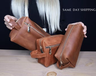 Personalized Toiletry Bag | Dopp Kit for Men | Groomsmen Gift | Travel Organizer | Leather Wash Bag