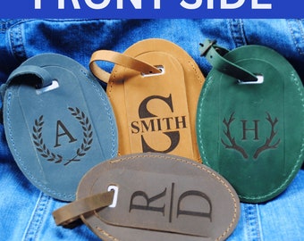 Personalized Leather Luggage Tags, Customizable Engraved Leather Luggage Tag, Personalized with Custom Monogram Name and Initial Travel Gift