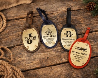 Personalized Leather Luggage Tags, Engraved Brass Plate Wedding Favors