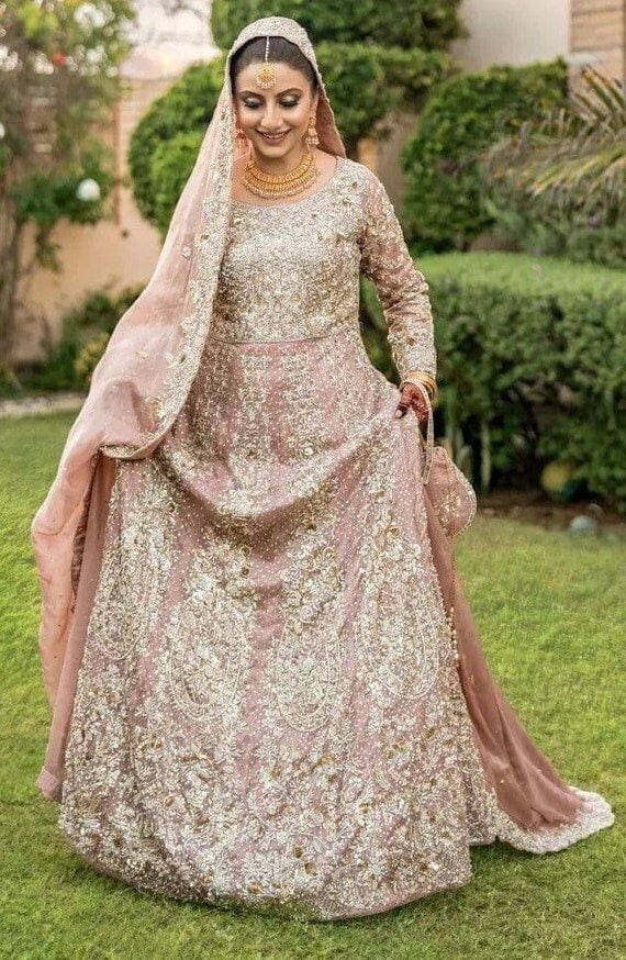 Pink and silver pakistani wedding dresses cheap