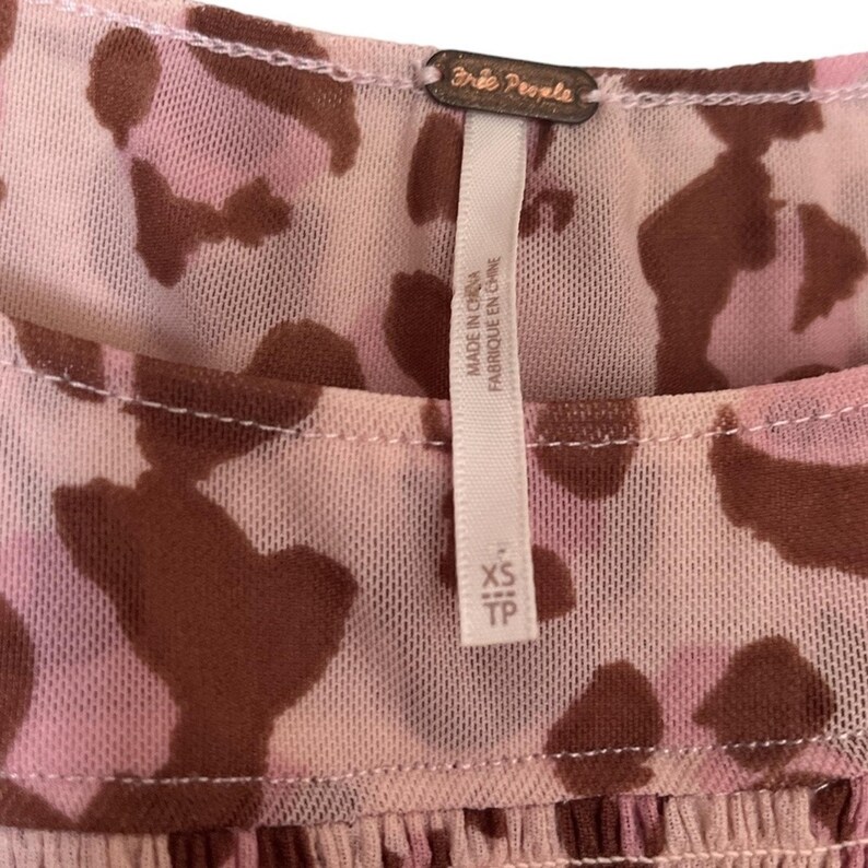 Free People Mesh Megs Blouse pink animal print bubble hem top size xsmall image 9