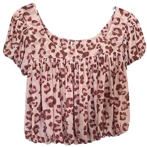 Free People Mesh Megs Blouse pink animal print bubble hem top size xsmall image 1