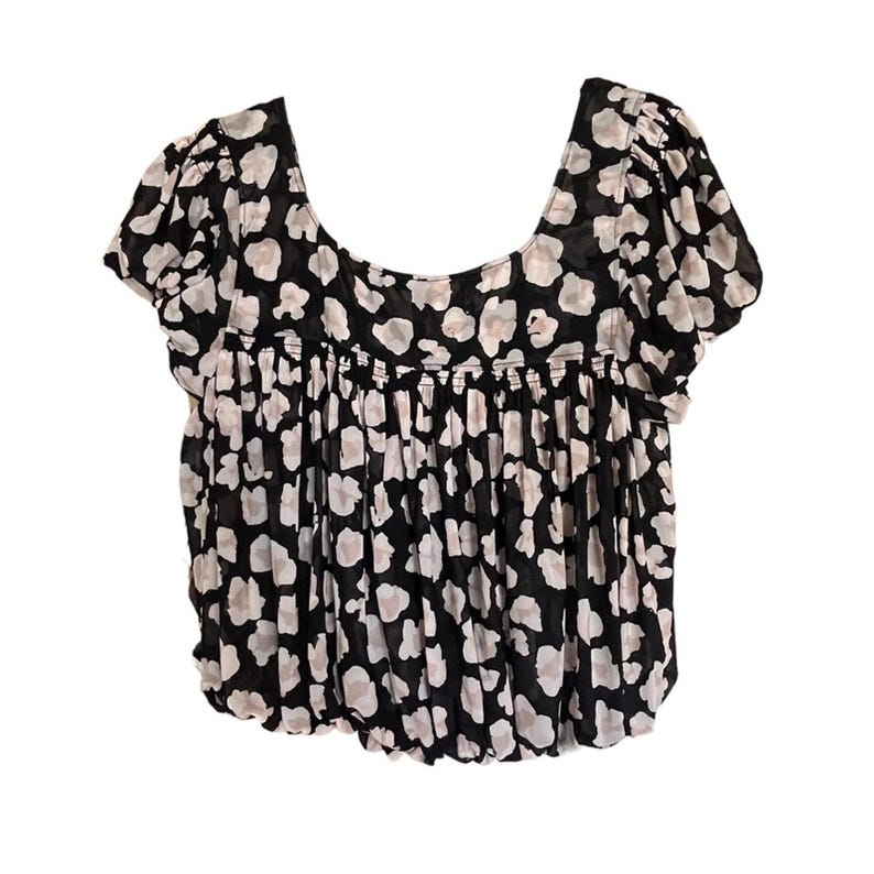 Free People Animal Print Mesh MEG’S BLOUSE bubble hem top women’s size x small image 2