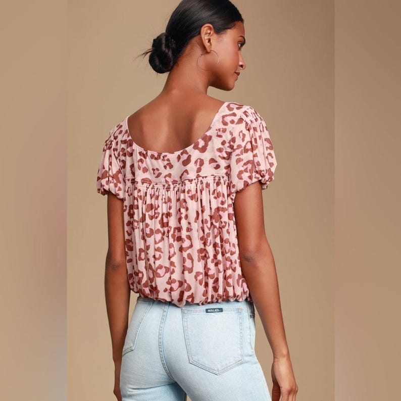 Free People Mesh Megs Blouse pink animal print bubble hem top size xsmall image 7