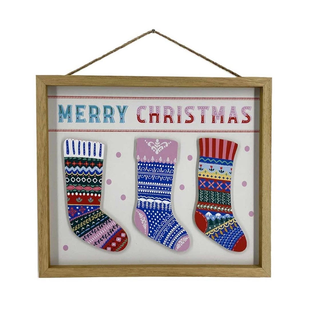 Rustic Wood Frame Christmas Stocking Wall Sign Decor 14” X 11” NWT - Etsy