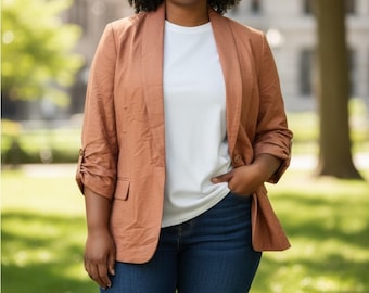 Blazer de satén color óxido con cuello chal de LC Lauren Conrad