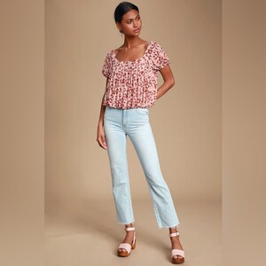 Free People Mesh Megs Blouse pink animal print bubble hem top size xsmall image 5