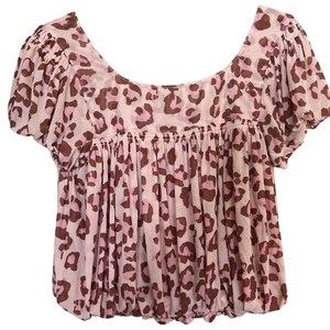 Free People Mesh Megs Blouse pink animal print bubble hem top size xsmall image 2