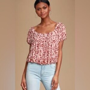 Free People Mesh Megs Blouse pink animal print bubble hem top size xsmall image 6