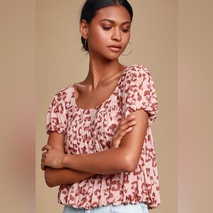 Free People Mesh Megs Blouse pink animal print bubble hem top size xsmall image 4