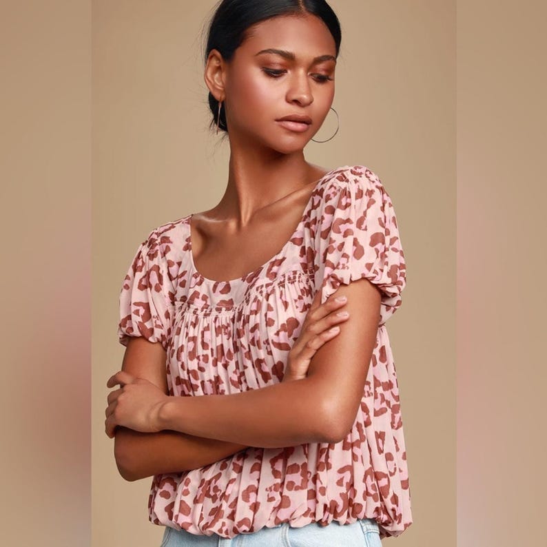 Free People Mesh Megs Blouse pink animal print bubble hem top size xsmall image 4
