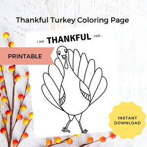 Thanksgiving Coloring Page - Thankful Turkey Coloring Page - Thankfulness Craft - Instant Download - Kids Crafts - Bible