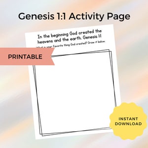 Genesis 1:1 Printable Activity Page - Instant Download - Kids Crafts - Bible