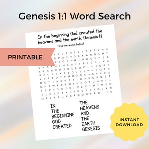 Genesis 1:1 Printable Activity Page - Instant Download - Word Search Puzzle - Kids Crafts - Bible