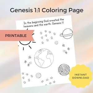 Genesis 1:1 Printable Coloring Page - Instant Download - Kids Crafts - Bible