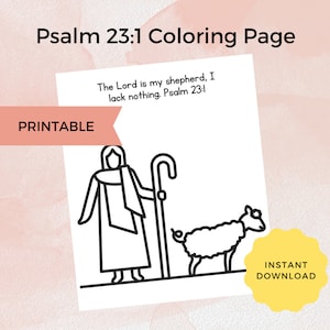 Psalm 23:1 Printable Coloring Page - Instant Download - Kids Crafts - Bible