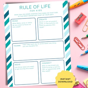 Rule of Life for Kids Worksheet
