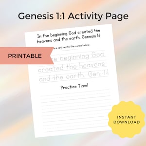 Genesis 1:1 Printable Activity Page - Instant Download - Kids Crafts - Bible