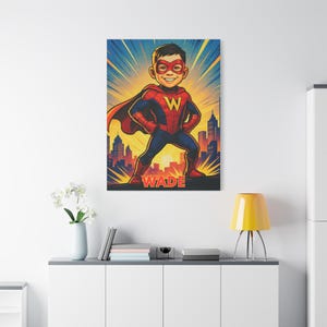 Superhero-Themed Canvas Art, Personalized Kid&#39;s Room Decor, Gifts for Kids&#39; Birthdays, Wall Art for Children, Unique Superhero Decor