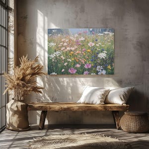 Wildflower Field Wall Art, Matte Canvas Print, Floral Meadow Decor, Colorful Botanical Art, Nature-Inspired Wall Accent, Nature Artwork