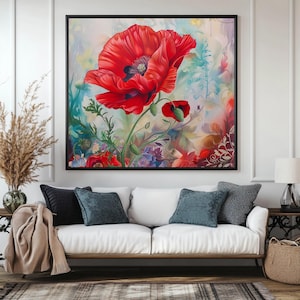 Red Poppy Canvas Print: Abstract Floral Botanical Wall Art