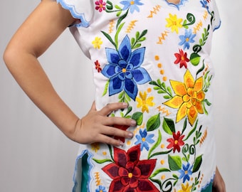 Blusa Blanca Blusa Yucateca Bordada A Mano Modelo Estrella