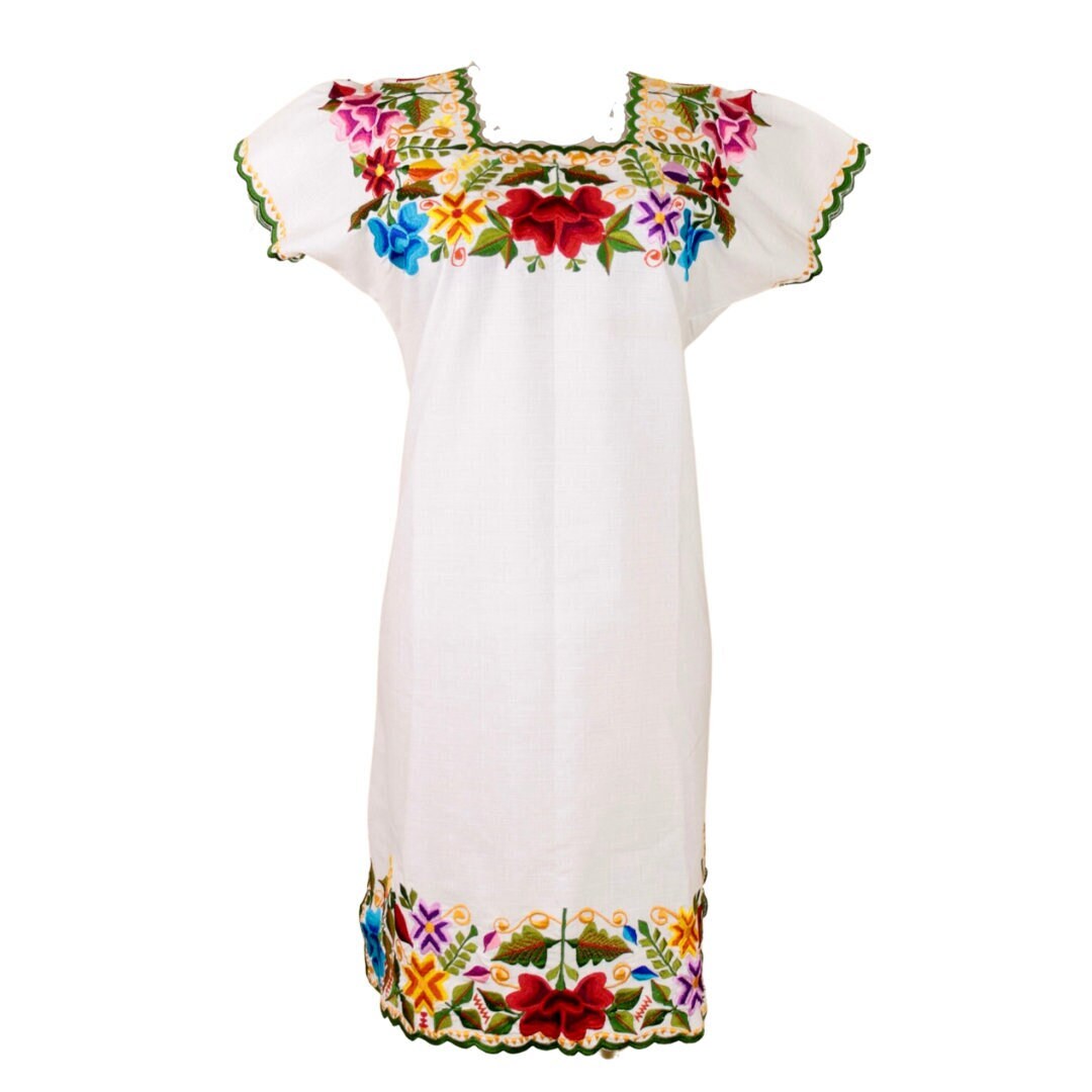 Typical Huipil Dress Hand Embroidered On Both Sides From Yucatan Etsy Typical Huipil Dress Hand Embroidered On Both Sides From Yucatan Etsy