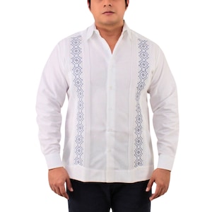 Long Sleeve Embroidered Guayabera Shirt, Kukulkan Model, for Men, Made in Mexico