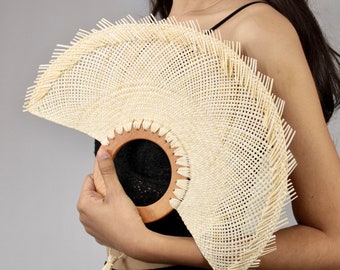 Handmade Jipijapa Palm Fan with Wooden Handle