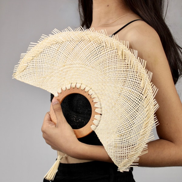 Handmade Jipijapa Palm Fan with Wooden Handle