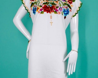 Typical Yucatecan Huipil Dress Hand Embroidered on Both Sides
