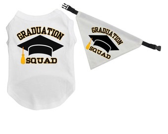 Graduation Dog shirt for Dogs "Graduation Squad" with Matching Bandana Pet Shirt for large and small dogs Senior graduation gift