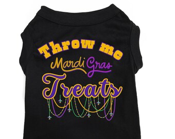 Mardi Gras-hondenshirt "Throw Me Treats" Leuk en feestelijk huisdiershirt kleine en grote honden Mardi Gras Dog-cadeau