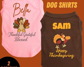 感謝祭の犬用パーソナライズシャツ • カスタム七面鳥犬用Tシャツ • 感謝、恩恵、祝福のペット用衣装またはハッピーサンクスギビングデザイン