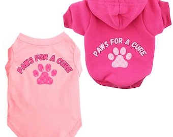 Breast Cancer Awareness hondenshirt of hoodie "Paws for a Cure" Pet Breast Cancer Awareness T-shirt of trui voor grote en kleine honden